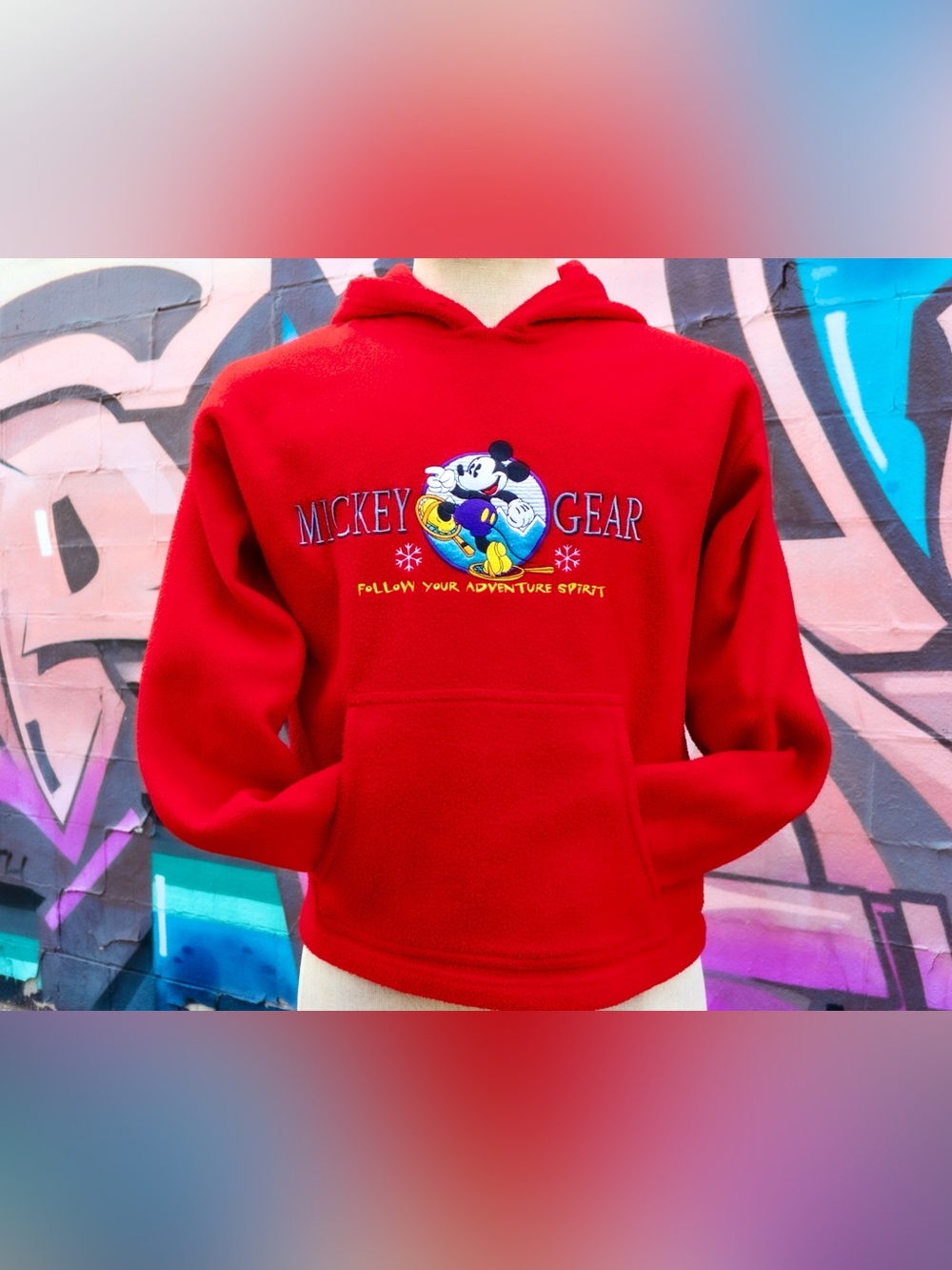 MICKEY GEAR Vintage Hoodie size Small | Red with Retro Embroidery